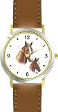 Tennessee Walkers Mare and Foal - JP - Horse - WATCHBUDDY DELUXE TWO-TONE THEME WATCH - Arabic Numbers - Brown Leather Strap-Women's Size-Small