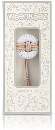 Weenkeez Knotted Cord Baby Pacifier Clip, Gift Boxed - Beige/White