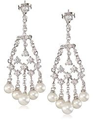 CZ by Kenneth Jay Lane "Special Occasion" Rhodium-Plated Cubic Zirconia Simulated-Pearl Chandelier Earrings