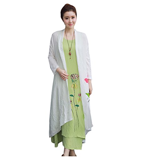 Womens Retro Art Long Sleeve Loose Printing Sunscreen Coat Linen Cardigan