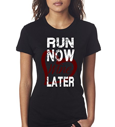 Run Now Wine Later Women's Ladies Fitness Funny T-Shirt By Superior Apparel