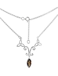 Sterling Silver Celtic Trinity Triquetra Knot Necklace w/ Natural Smoky Topaz, 16 inch long
