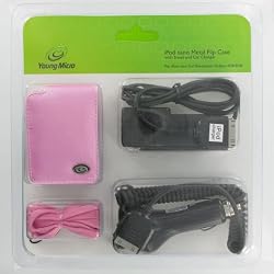 3n1 Combo Flip Leather Carrying Case wiht Belt Clip - Bundle with Home Travel Wall Charger and 12v Car Charger for Apple iPod 3rd Generation Nano 3 , PINK