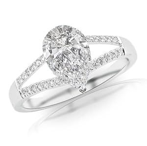 1.05 Carat Curving Split Shank Diamond Engagement Ring w/ Pear Shape Center (H Color SI2 Clarity)
