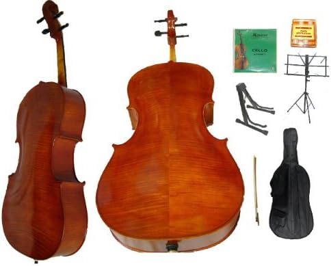RATA 3/4 SIZE EBONY FITTED HIGHLY FLAMED CELLO WITH BAG,BOW,FREE ROSIN, 2 SETS OF STRINGS,PITCH PIPE,CELLO STAND,MUSIC STAND