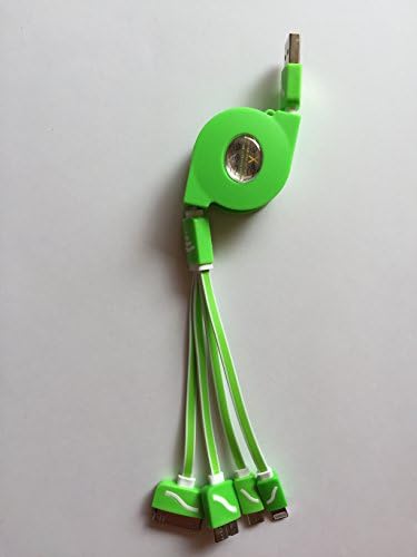 Lime Green USB cable, Retractable, 4 in 1 Universal charger cable for iPhone, Android, iPad, iPod
