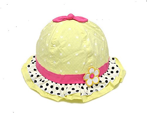 Dealzip Inc® Cute Wide Brim Ultraviolet Protection Polka Dots and Heart-shaped with One Flower Bowtie Hat for Baby Kids Girls - Yellow