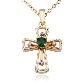 Buy 18kpl Genuine Emerald and Diamond Accent Cross Pendant on 18 Chain by Aesthetic Jewels