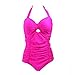 HDE Women's Retro One Piece Swimsuit Plus Size Padded Halter Vintage Swimsuit (Pink Ruched Monokini, X-Large)
