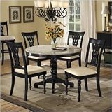 Hillsdale Embassy Round Pedestal 5-Piece Dining Set with Granite Top, Rubbed Black, Set Includes 1-Table and 4-Chairs