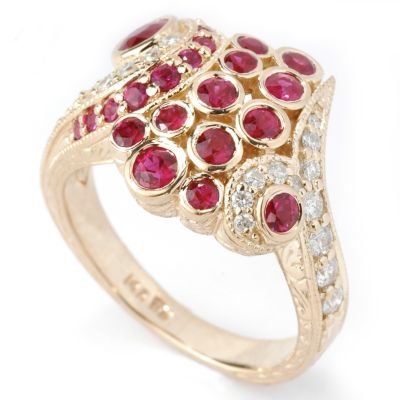 14K Gold Ruby & Diamond Scroll Ring