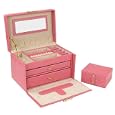 Jewelry Box Genuine Leather Pink Large With Travel Case by Tech Swiss