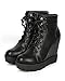 Women Leatherette Lace Up Lug Sole Wedge Combat Bootie CH39 - Black Leatherette