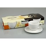 Konitz Coffee Bar Coffee 7-Ounce Cups and Saucers, Set of 4, White