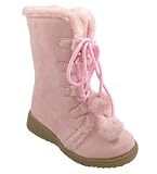 ME Girl's Pom Pom Tall Boots Faux Suede Fur Pink