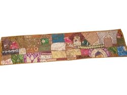 Earthy Brown Beaded Antique Wall India Sari Tapestry Hanging Table Runner 80 X 18 Inch Free Shipping