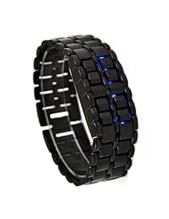 Fashion Unisex Digital Blue LED Lava Style Cuff Black Band Iron Metal Men Lady Wrist Watch