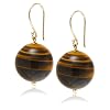 14k Yellow Gold Dyed Tiger-Eye Ball Earrings, 14 mm
