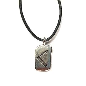 Rune Kenaz Pewter Pendant on Corded Necklace, Ancient Runes Collection