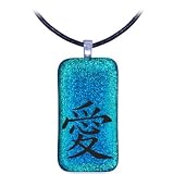 Chinese LOVE - Dichroic Glass Pendant Charm .925 with bail