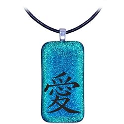 Chinese LOVE - Dichroic Glass Pendant Charm .925 with bail