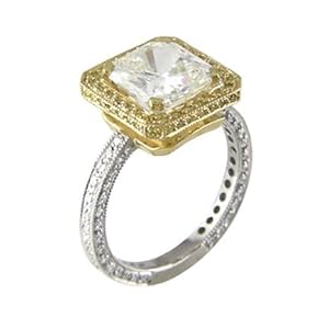 4.02 CT TW RADIANT & ROUND WHITE & YELLOW DIAMOND ENGAGEMENT STYLE RING IN PLATINUM & 22K YELLOW GOLD 4.02 CT TW RADIANT & ROUND WHITE & YELLOW DIAMOND ENGAGEMENT STYLE RING IN PLATINUM & 22K YELLOW GOLD