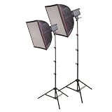 Interfit Photographic Stellar 500watt Tungsten Flood Light 2-Head Kit with Reflectors, Bulbs, 24x 24 Softboxes & Light Stands, 1000 Total Watts