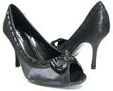 Black Satin Lace Peep-Toe Pumps Sexy Heels Womens