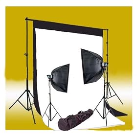 CowboyStudio 320 Watt Photo Studio Monolight Flash Lighting Kit - 2 Studio Flash/Strobe, 2 Softboxes, 1 Background Support System, 10' x 13' Black & White Muslin Backdrops and Carry Case