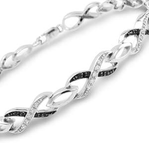 Black and White Diamond Infinity Bracelet in Sterling Silver - 0.50 cttw - 7 inch