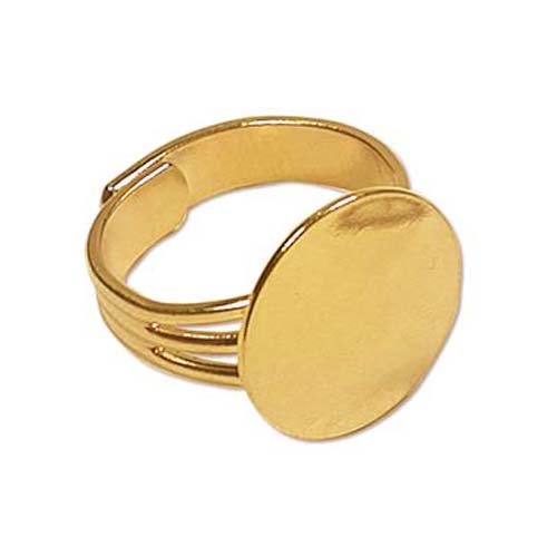 Beadaholique 4-Piece Adjustable Ring with 16mm Pad for Gluing, 22K Gold Plated