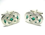 Sterling Silver & Green Celtic Irish Eternity Knot Cufflinks w/ Gift Box