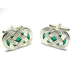 Sterling Silver and Green Celtic Irish Eternity Knot Cufflinks w  Gift Box