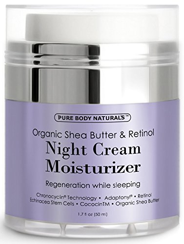 Night Cream Moisturizer for face, with Retinol Cream and Organic Shea Butter, 1.7 oz by Pure Body Naturals