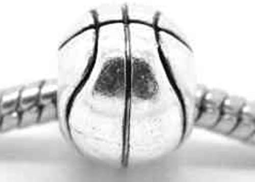 Silver Tone Basketball Bead Charm Spacer Bead Fits European Pandora Troll Other Type Bracelet