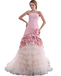 A-line Strapless Basque   Waistline Tulle Floor Length Tiered Lace  Dress