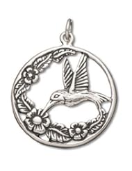 Genuine Raposa Elegance (TM) Hummingbird with Flowers Charm Pendant (23 mm Diameter). 100% Satisfaction Guaranteed.