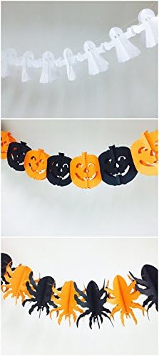 3pcs 10-feet Long Halloween Spooky Night Decoration Ghost Spider Pumpkin Witch Tissue Paper Garland Home Patio Gardon Decor (Spider / Ghost / Pumpkin)
