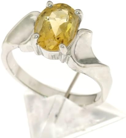 Size 10 - High Polished 925 Sterling Silver Oval Genuine Citrine Ring