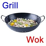 Grillwok aus Metall Anti Haft 28 cm, Barbeque Grill Gemüse Wok Pfanne, schwarz (LHS)