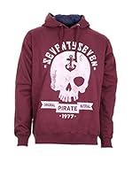 Seventy Seven Sudadera con Capucha Pirate Radio (Burdeos)