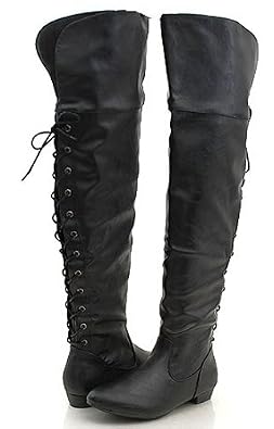 Pirate Thigh High Back Lace Biker Boots Women
