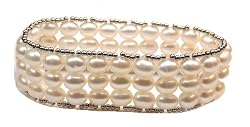 3 Rows of Fresh Water White Pearl Bracelet in Sterling Silver