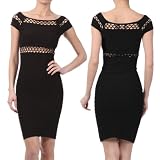 Sexy Boat Neckline Mesh Midriff Cut-out Cocktail Mini Dress