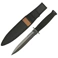 MTech Knives 225 Part Serrated Dagger Fixed Blade Knife with Black Checkered Rubber Handles