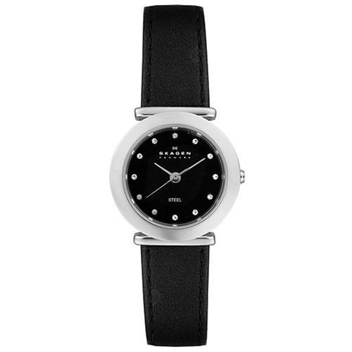 Skagen Women's 107SSLB Stainless Steel Swarovski Crystal Accented Leather Watch