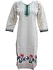 Long Tunic Womens Kurti Palm Tree Embroidered Off White Khadi Cotton Dress Caftan Xl