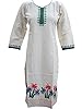 Long Tunic Womens Kurti Palm Tree Embroidered Off White Khadi Cotton Dress Caftan Xl