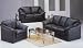 BLACK LEATHER MATCH PLUSH SOFA SET - Sofa, Loveseat and Chair