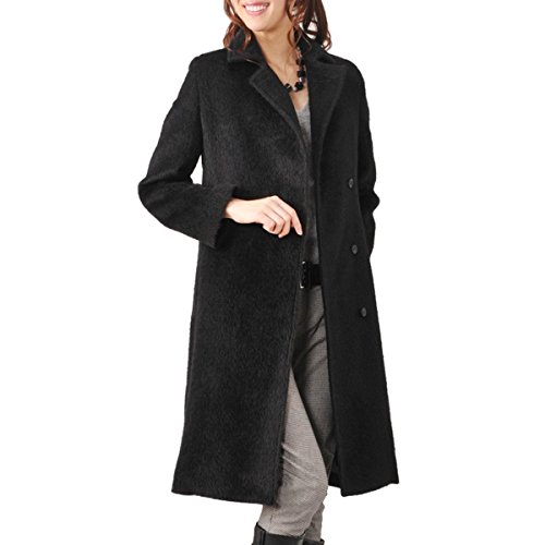 スーリー アルパカ ロングコート レディース 日本製 テーラーカラー ベルト付き 11号 ブラック 黒